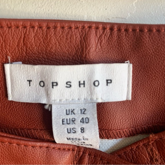 Topshop Dixie Vegan Leather Rust Color Snap Up Skirt Sz 8 Edgy Moto Casual Chic - Picture 7 of 7